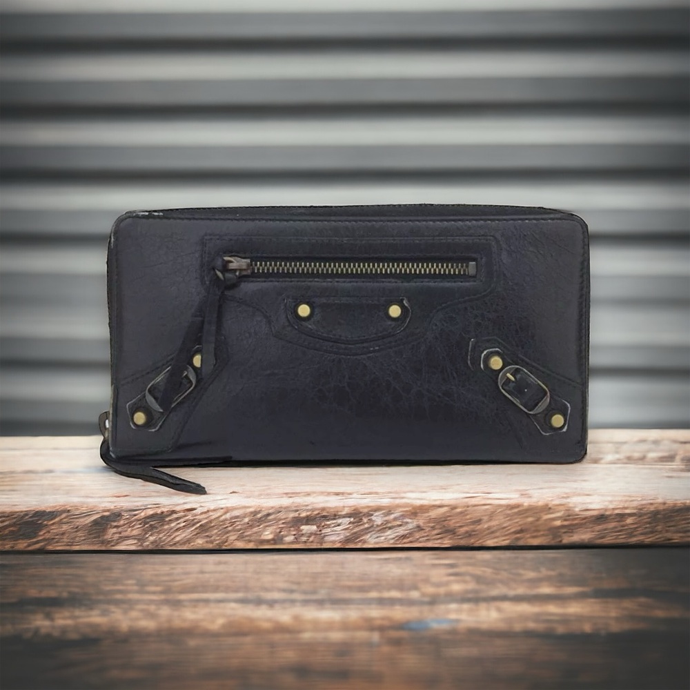 Balenciaga Black Long Zip Wallet Y2K moto bag luxe quality celeb style 0…